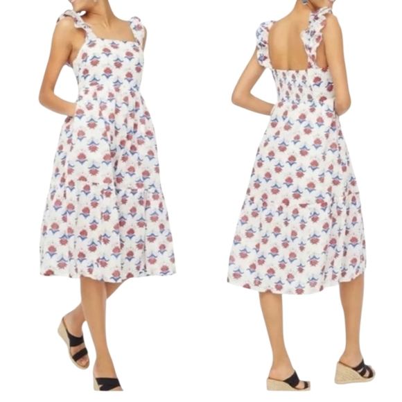 J. Crew Factory Dresses & Skirts - J.Crew Factory Blue White Red Coastal Grandma Floral Tiered Midi Cotton Size XS